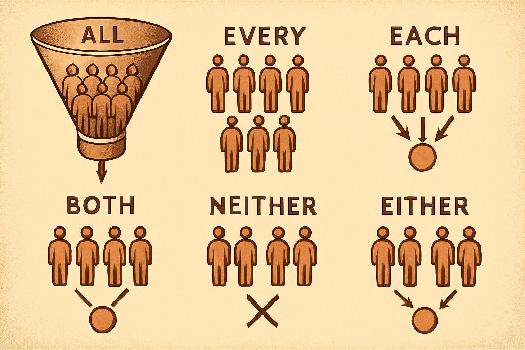 Maîtriser les quantificateurs anglais : All, Every, Each, Both, Neither, Either